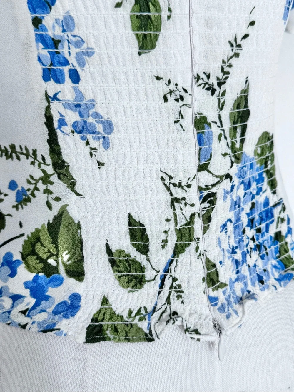 Reformation Constance Floral Print Puff Sleeve Top White Blue Green Size 0